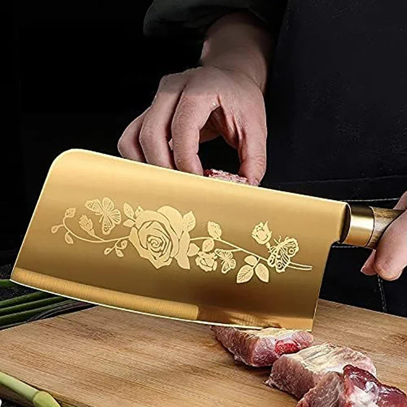 The elderly gold-plated kitchen knife, SeATM stainless steel blade, luxury chef knife