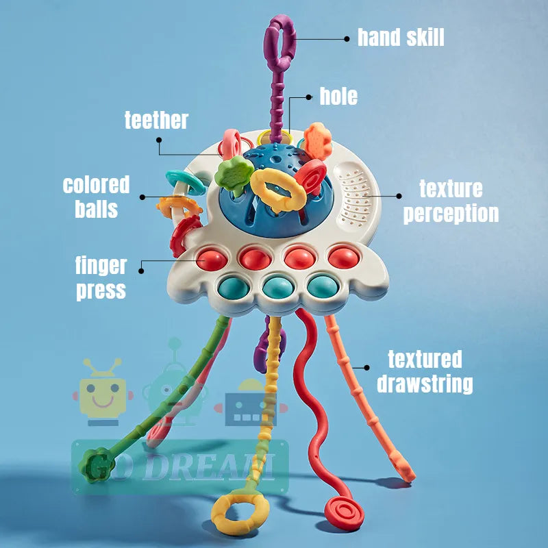 Jouets de développement sensoriel Montessori pour bébé, ficelle de traction, formation à la préhension des doigts, jouets éducatifs d'apprentissage précoce, dentition sans BPA, 1-3 ans