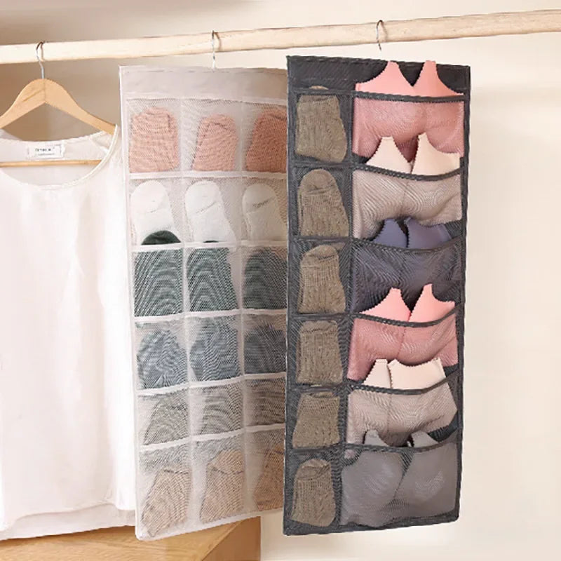 8-36 Grids Double-Side Underwear Bra Organizer Storage Washable Closet Door Hanging Bag Clothes Socks Short Divider Box for Home