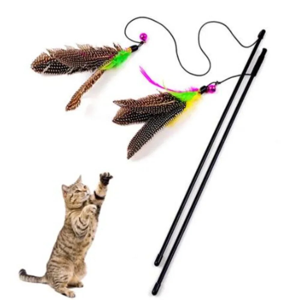 Funny Kitten Cat Teaser Interactive Toy Rod with Bell and Feather Leksaker för katter Teaser Interactive Toy Rod Pet Cats Toys Stick