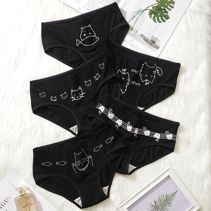 3PCS/Set Cartoon Cat Fish Briefs Cotton Women's Underwear Sexy Panties Female Underpants Solid Color Girls Pantys Lingerie M-XL