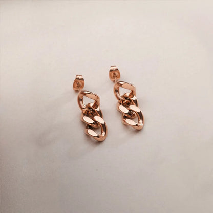 eManco Punk Cuban Link Chain Stud Earrings for Fashion Women Genuine Gold Plated Ring Clasp Dangle Rock Jewelry Gift