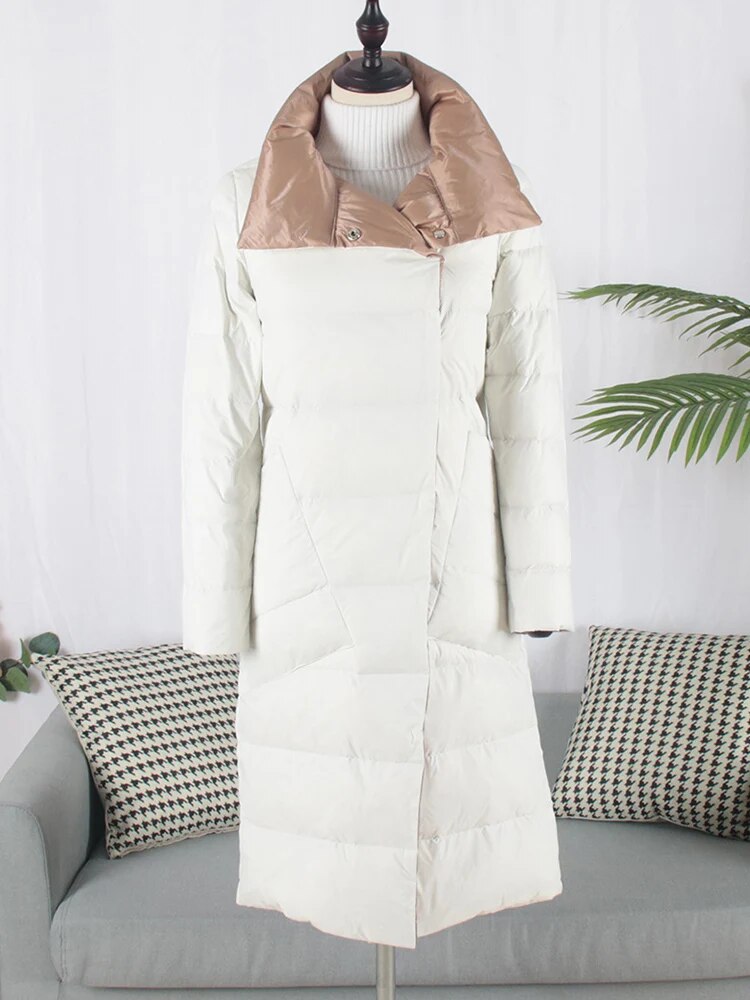 Duck Down Jacket Women Winter Long Double Sided Plaid Coat Female  Warm Down Parka Slim Outwear