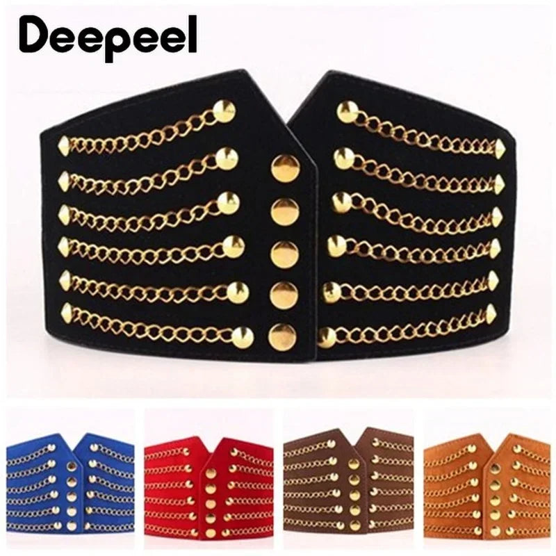 10cm Wide Women Fashion Slim Corset Cummerbunds Elastic Belts  Rivet Waistband Female Coat Fur Hige Waist Belt Accessory