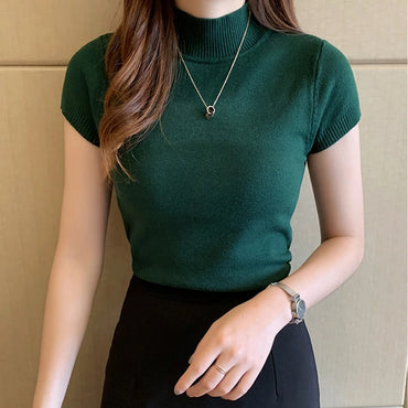 Casual Women Clothing Korean Knitted Women Top Blusas Mujer De Moda Spring Summer New Solid Slim Turtleneck Blouse Blusas