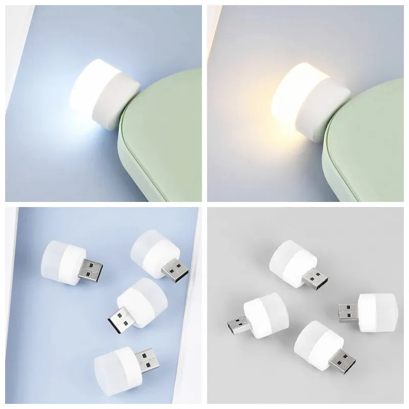 5st Mini-USB-kontaktlampa 5V Super Bright Ögonskydd Bokljus Dator Mobil Strömladdning USB Liten rund LED-nattlampa