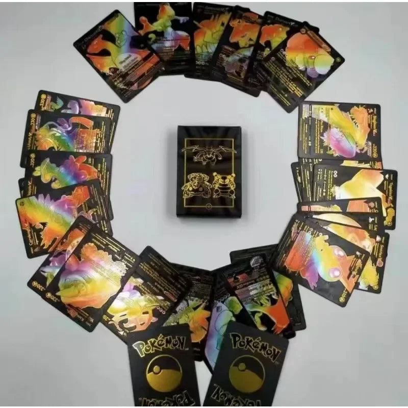 55pcs Pokemon Rainbow Gold Silver Black English Cards Anime Pikachu Charizard Eevee Battle Game Collection Cards Kids Toys Gifts