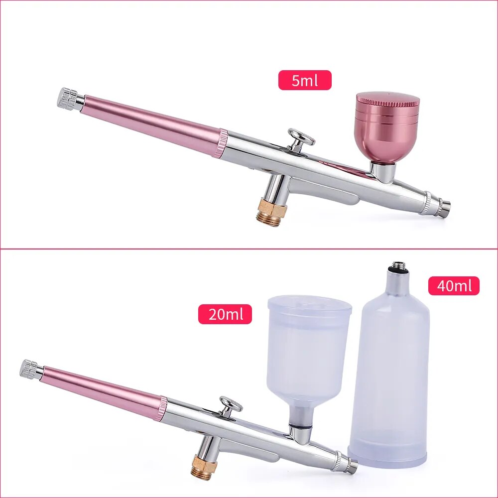 Top 0.4mm Pink Mini Air Compressor Kit Air-Brush Paint Spray Gun Airbrush For Nail Art Tattoo Craft Cake Nano Fog Mist Sprayer