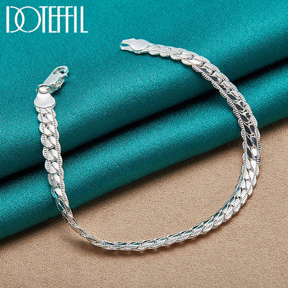 DOTEFFIL 925 Sterling Silver 6mm Side Chain 16/18/20/22/24 Inch Necklace For Woman Men Fashion Wedding Engagement Jewelry Gift