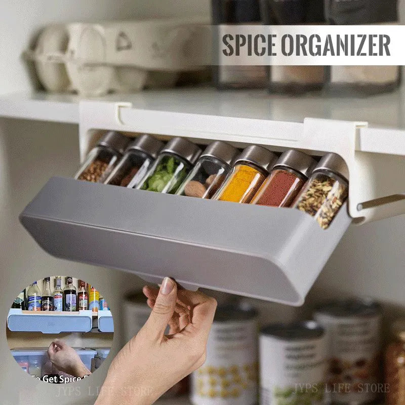 Kitchen Spice Rack Self-adhesive Wall-mounted Under-Shelf Seasoning Bottle Storage Rack Spice Organizer Kitchen Storage Rack