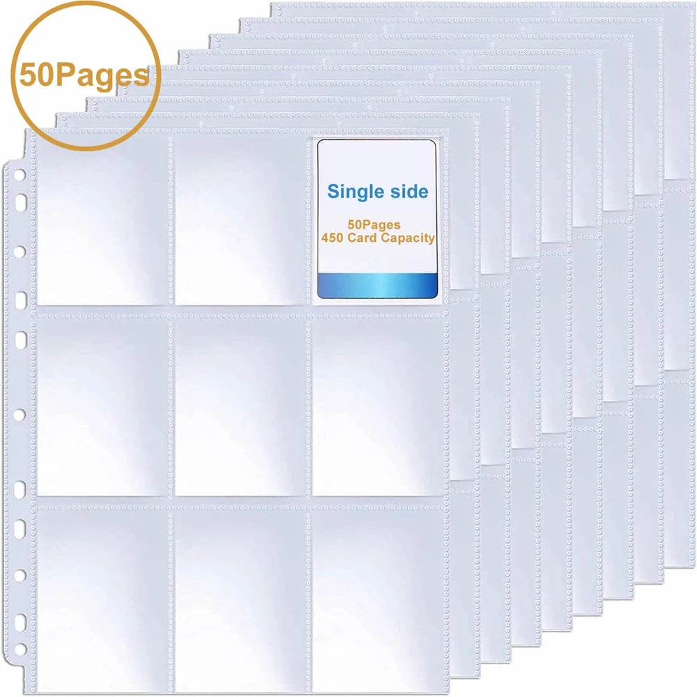 450 Pockets Single Side Trading Card Album Holder Sleeves 9 Pocket Clear Plastic Game Protectors Pokemon Baseball Cards 50 Pages