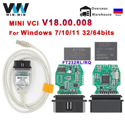 mini vci för Toyota TIS Techstream V18.00.008 minivci FTDI för J2534 Auto Scanner OBD OBD2 bildiagnostikkabel MINI-VCI-kabel