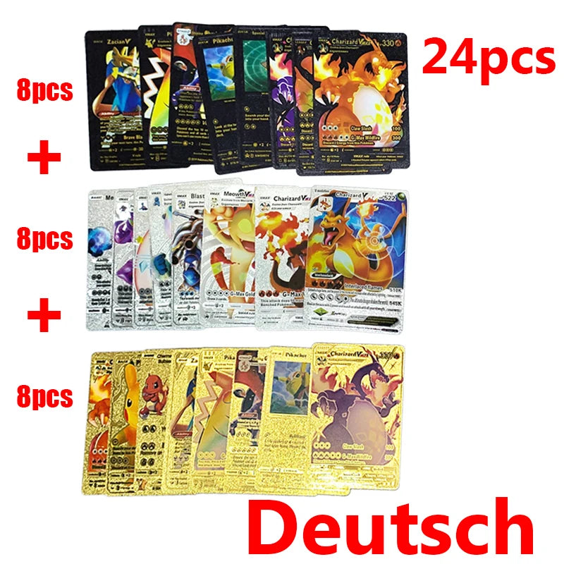 Pokemon Rainbow Cards Gold Silver Vmax GX Card Collection Battle Trainer Card Spanish English French Child Toys Christmas Gifts