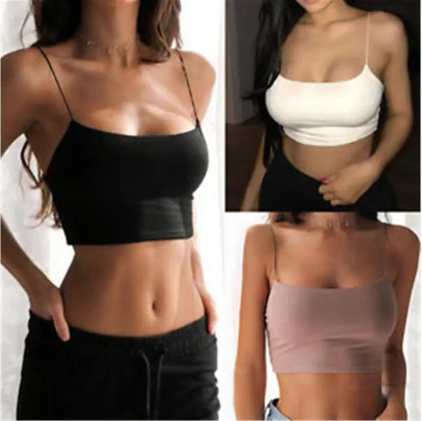 Women Summer Camisole Crop Tops Sleeveless Slim Sling T-shirt Black White Bottoming Tanks Bra Underwear Vest Tops