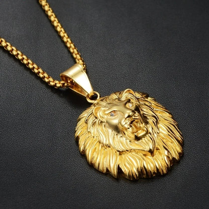 New Trendy Animal Long Hair Lion Head Pendant Necklace Men's Necklace Metal Sliding Inlaid Crystal Necklace Accessories Jewelry