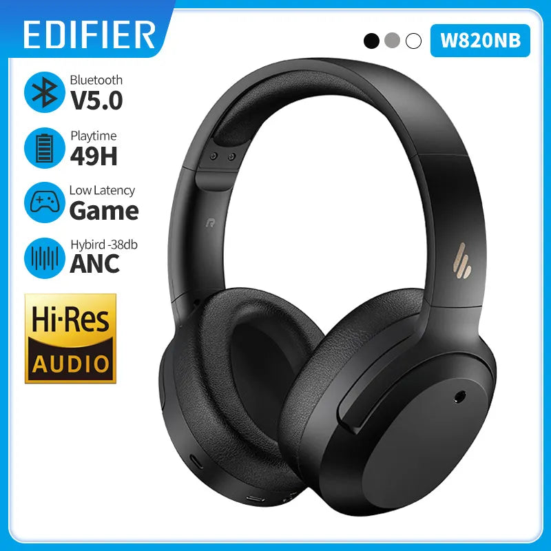 EDIFIER W820NB ANC Wireless Headphones Bluetooth Headsets Hi-Res Audio Bluetooth 5.0 40mm Driver Type-C Fast Charge Hybrid ANC