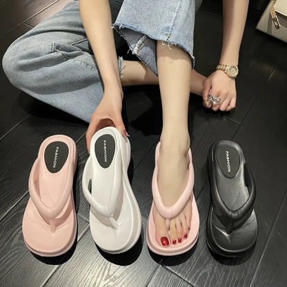 Thick Sole Wedges Flip Flops For Women Summer Clip  Platform Sandals Woman Non-slip Beach Slippers Girls Outdoor Slides