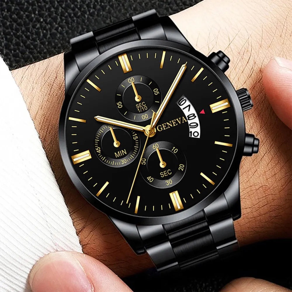 Genève – montre à Quartz militaire pour hommes, montre-bracelet de loisirs et d'affaires, à trois yeux, en acier inoxydable, étanche, nouvelle collection