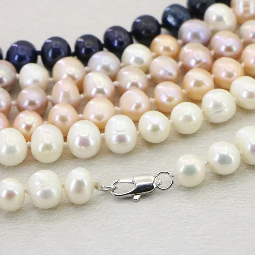 Pearl Necklaces for Women 8-9mm Natural Freshwater White Pearl Necklace Earring Bracelet Sets