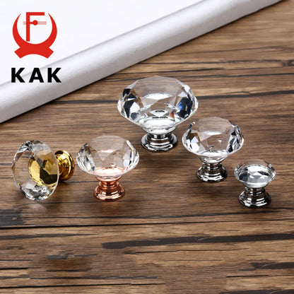 Boutons en verre cristal en forme de diamant, 20-40mm, pour placard, tiroir, cuisine, porte, garde-robe, quincaillerie