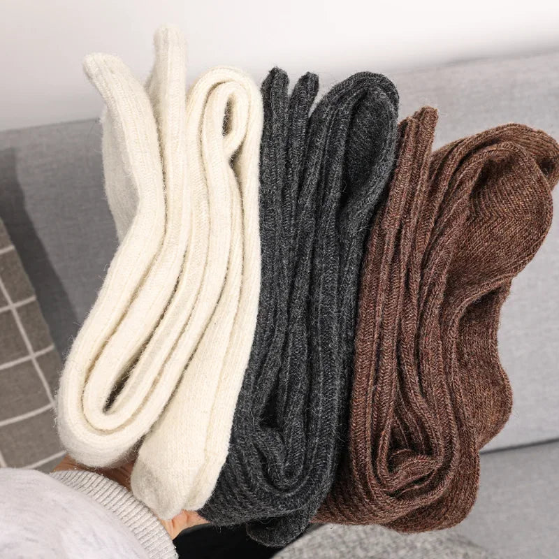 Kvinnor Långa strumpor Cashmere Kvinnor Stövel Solid Ull Lårstrumpa Mager Casual Bomull över Knä-Hög Fluffig Kvinna Lång Knä Sock