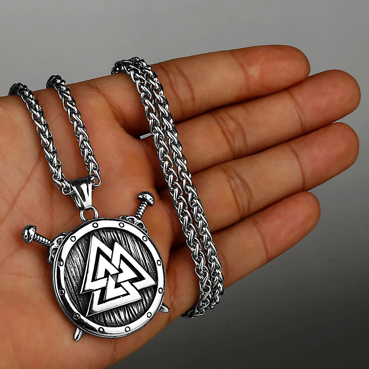 316L Stainless Steel Viking Shield Sword Valknut Amulet Rune Men's Necklace Pendant Birthday Gift Jewelry