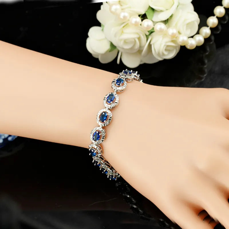 Pera High Quality Full Big Round Connected Created Green Stone Women Link Chain Bracelets Jewelry With White Gold Color