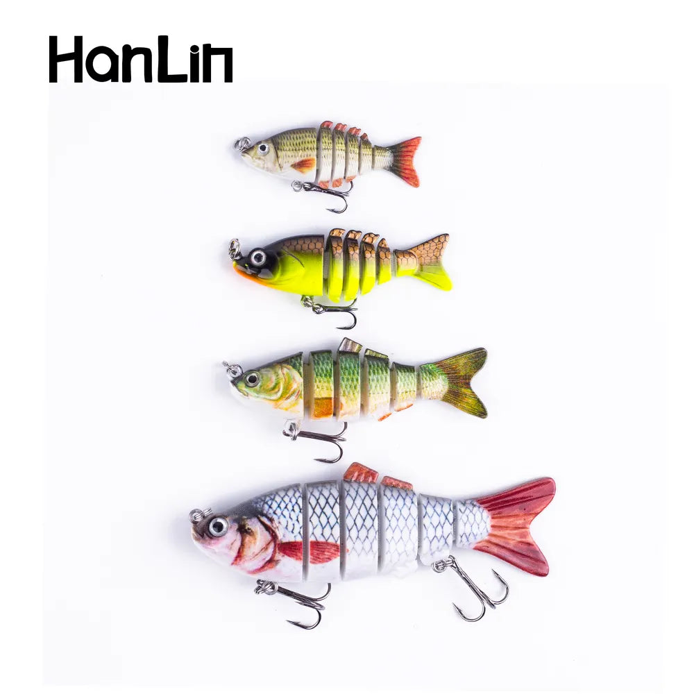 Hanlin 5/6/7/8/10 cm Mini appât de pêche multi-articulé appât de pêche Flexible appât de poisson bionique manivelle coulant Pesca brochet matériel de bar