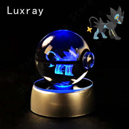 Pokemon 3D Crystal Ball Pikachu Gengar Mew Mewtwo Figurines Lamp Base Pokeball 3D Pokemon Glass Ball Statue Kids Birthday Gift