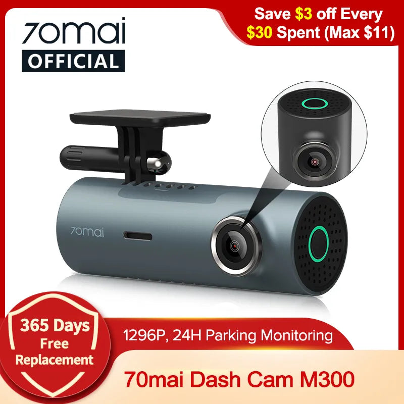 70mai Dash Cam M300 Bil DVR 140° FOV 1296P Night Vision Dash Camera Recorder 24H parkeringsmonitor WIFI &amp; App Control