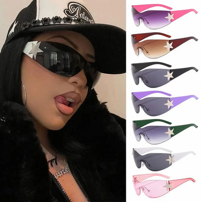 Fashion Punk Y2K Sunglasses for Women Men Trendy Wrap Around Sun Glasses Shades Star Decoration Eyewear UV400 Goggles