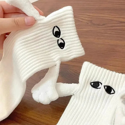 Alobee Harajuku Couple Cotton Sock 2 Pairs Magnetic Suction Hand In Hand Socks Black White Unisex Holding Hands Long Socks