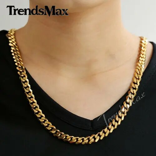 Collier hip hop en acier inoxydable pour hommes et femmes, chaîne à maillons cubains, couleur or, métal massif, Punk, bijoux cadeau KNM08