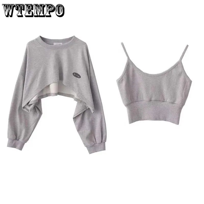 Women's Short Thin Sweatshirt Long Sleeve Crew Neck Casual Top Blouse Daily Casual Two-piece Simple Style