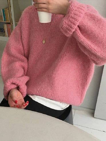 10 Colors Pink Women Sweater Womens Winter Sweaters Pullover Female Knitting Overszie Long Sleeve Loose Knitted Outerwear White