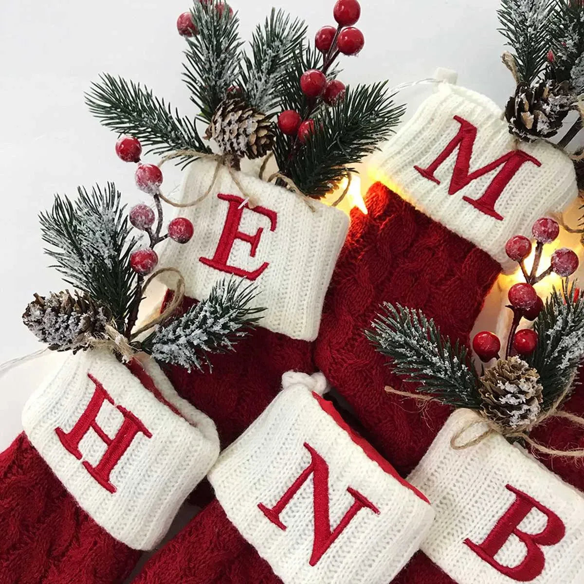 Christmas Socks Knitting Snowflake Letter Stocking Christmas Decoration For Home  Xmas Tree Ornament Gift Navidad Natal