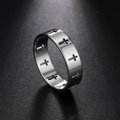 COOLTIME Gothic Cross Couple Rings Stainless Steel Jesus Cross Finger Ring for Men Women Fashion Punk Jewelry Wedding Gift