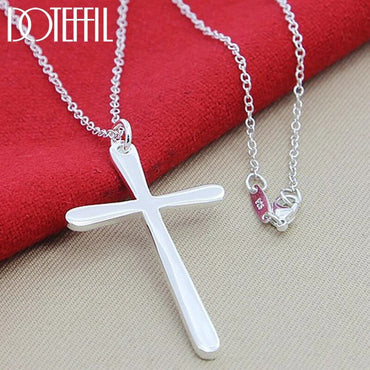 DOTEFFIL 925 Sterling Silver Long Cross Pendant Necklace 18 Inch