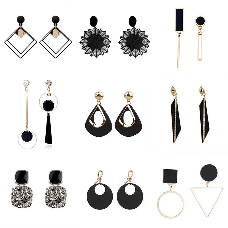 Svarta hängande långa örhängen för kvinnor Triangel Square Statement Drop Earrings boucle oreille femme Modesmycken