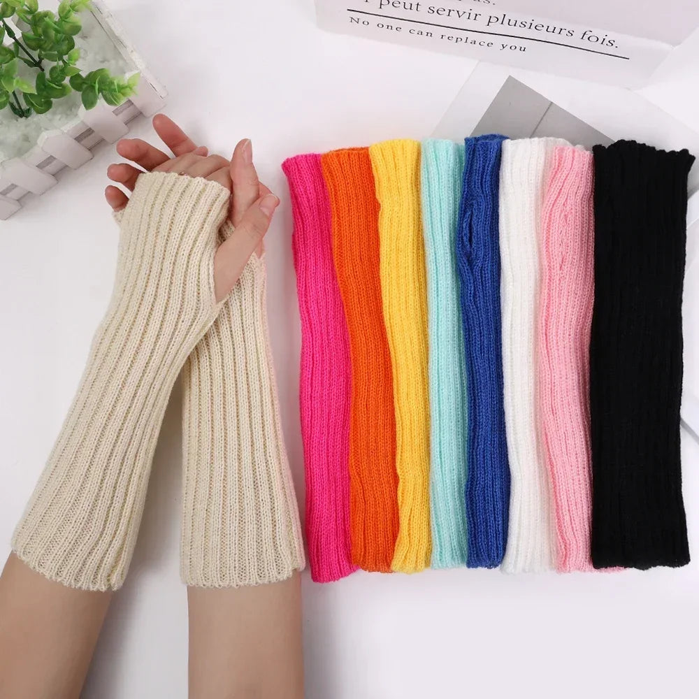 Long Fingerless Gloves Women Mitten Winter Arm Warmer Knitted Arm Sleeve Fashion Casual Soft Girls Clothes Punk Gothic Gloves