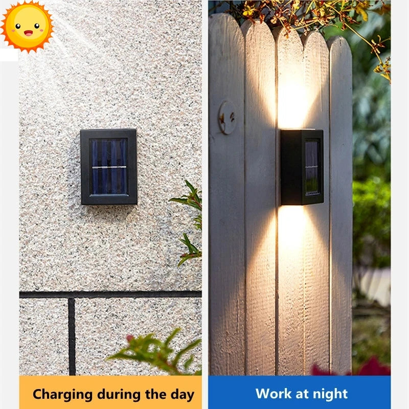 6 LED Solar Lights Outdoor Waterproof Up and Down Luminous Lighting Wall Lamp Garden Decor Stairs Fence Balcony Sunlight Lamps