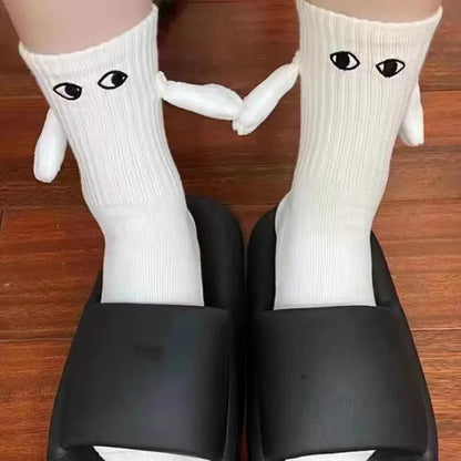 Alobee Harajuku Couple Cotton Sock 2 Pairs Magnetic Suction Hand In Hand Socks Black White Unisex Holding Hands Long Socks