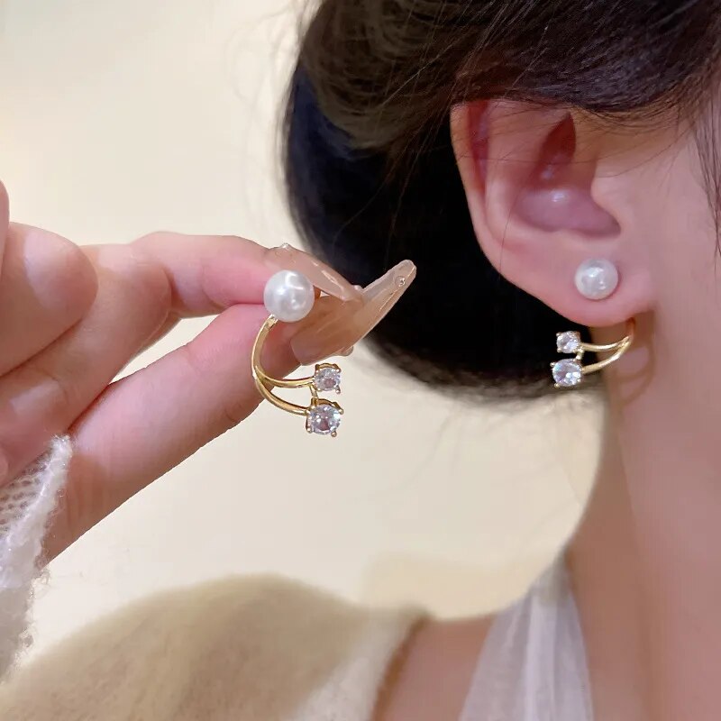 New Trend Korean Style Love Heart Pearl Earrings Cute Flower Rhinestone Stud Earrings For Women Fashion Jewelry Birthday Gifts