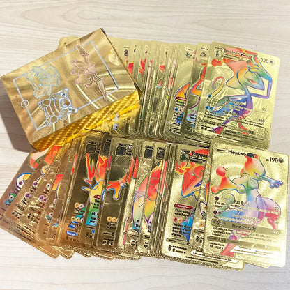 55pcs Pokemon Rainbow Gold Silver Black English Cards Anime Pikachu Charizard Eevee Battle Game Collection Cards Kids Toys Gifts