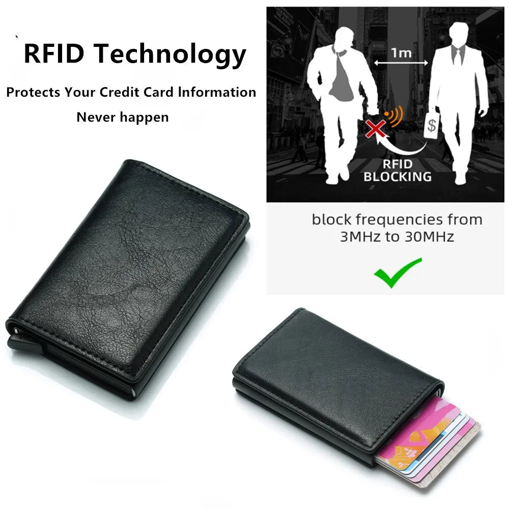 ID Credit Card Holder Case Wallets Men Brand Design Anti Rfid Blocking Magic Leather Slim Mini Wallet Small Money Bag Purse