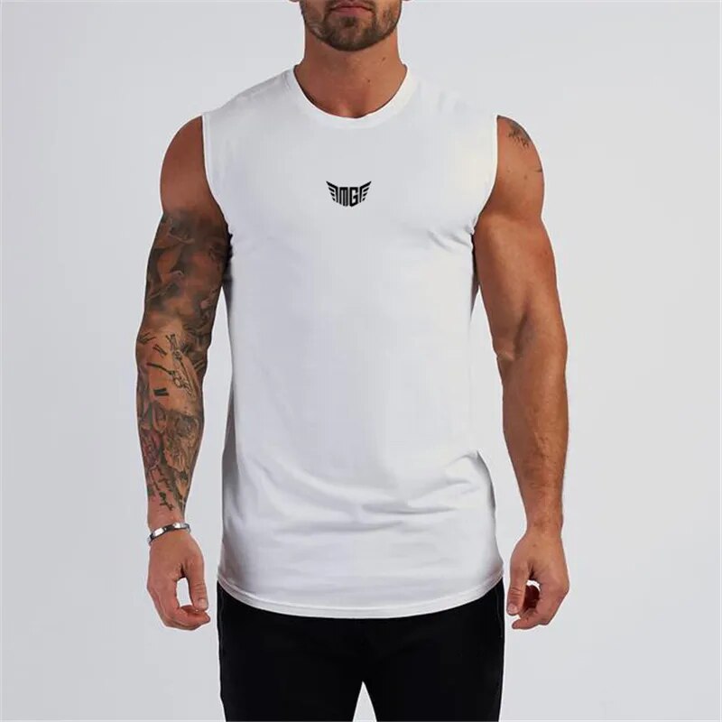 Summer Compression Gym Linne Herr Bomull Bodybuilding Fitness Ärmlös T-shirt Träningskläder Herr Sportkläder Muskelvästar