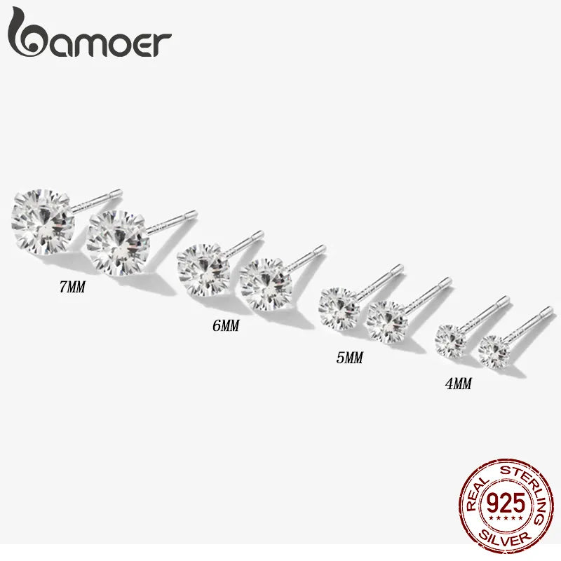 Bamoer – boucles d'oreilles à tige en argent Sterling 925 plaqué platine, rondes, zircone cubique, hypoallergéniques, 4mm, 5mm, 6mm, 7mm, BSE166