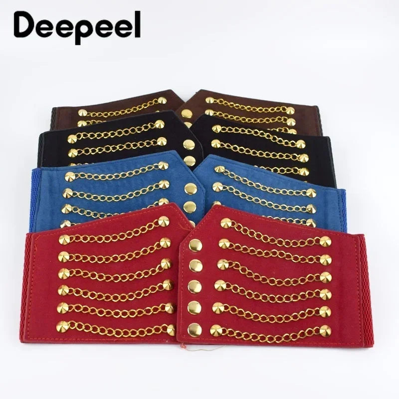 10cm Wide Women Fashion Slim Corset Cummerbunds Elastic Belts  Rivet Waistband Female Coat Fur Hige Waist Belt Accessory