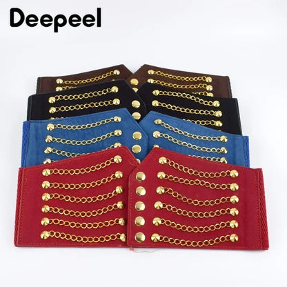 10cm Wide Women Fashion Slim Corset Cummerbunds Elastic Belts  Rivet Waistband Female Coat Fur Hige Waist Belt Accessory