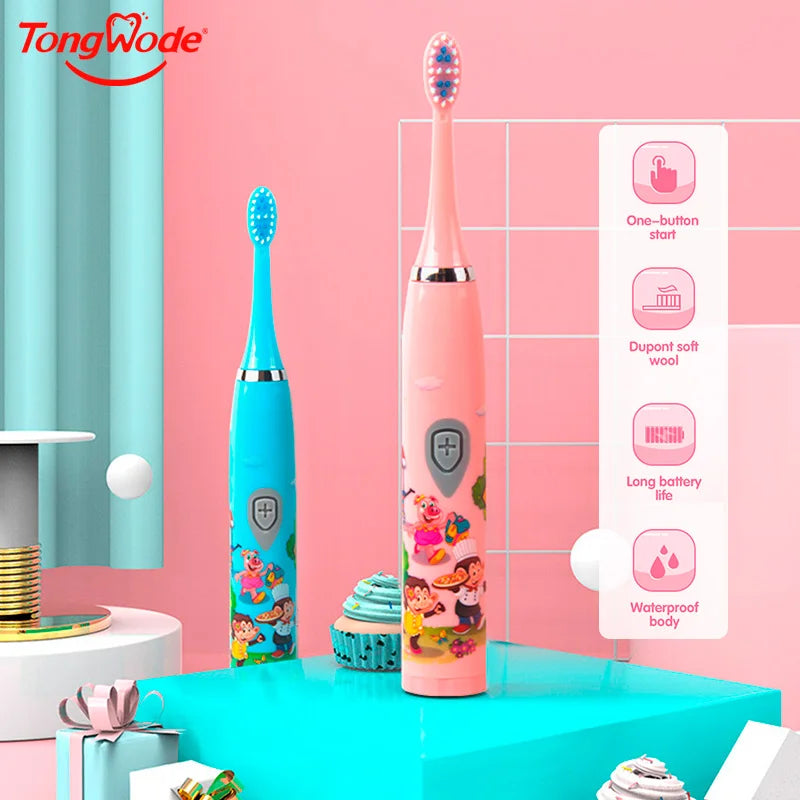 Children Sonic Electric Toothbrush Colorful Cartoon For Kids USB Rechargeable Soft Automatic Waterproof With Replacement Head